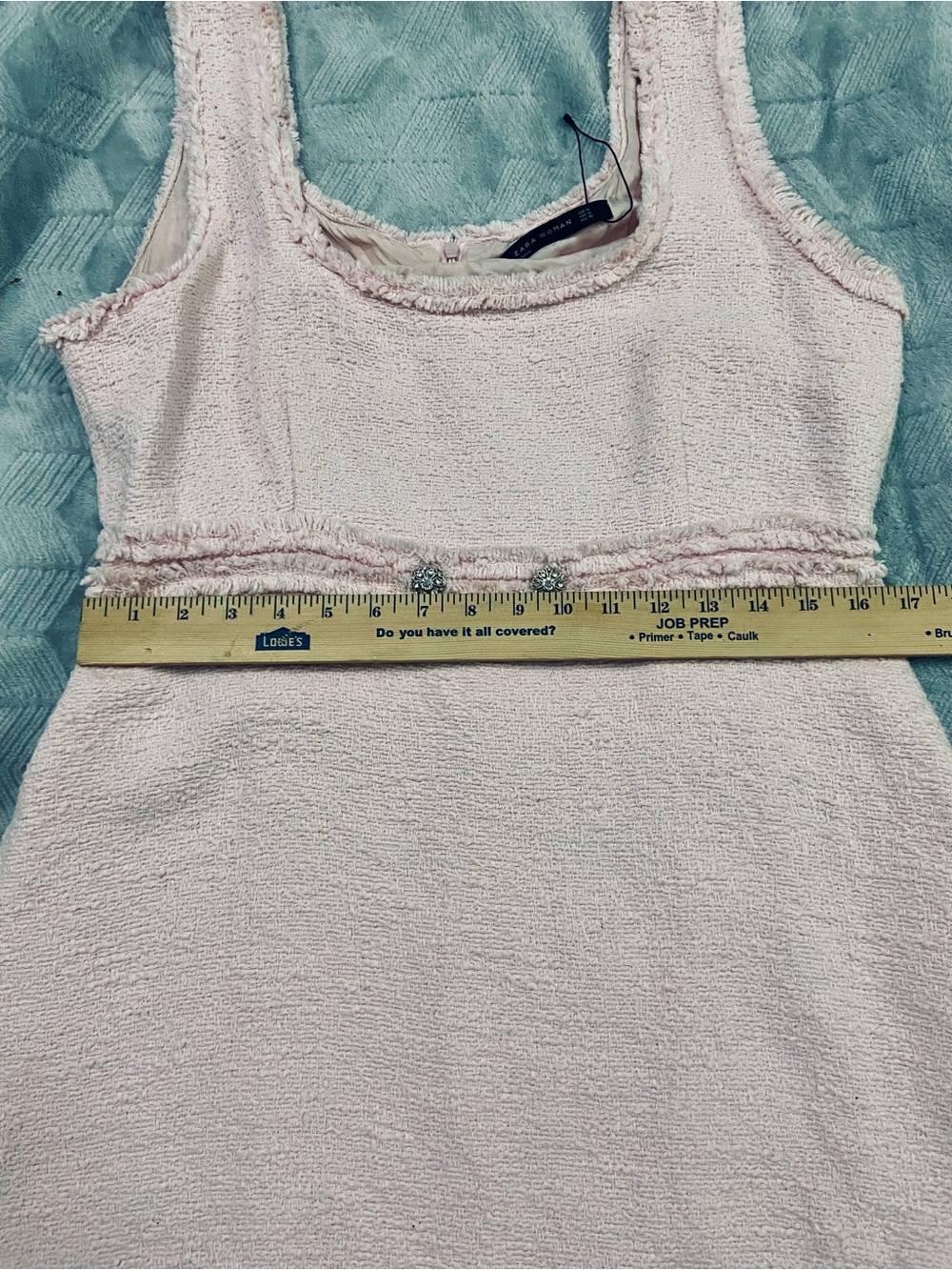 Zara Pink Square-Neck Tweed Mini Dress - Picture 7 of 8